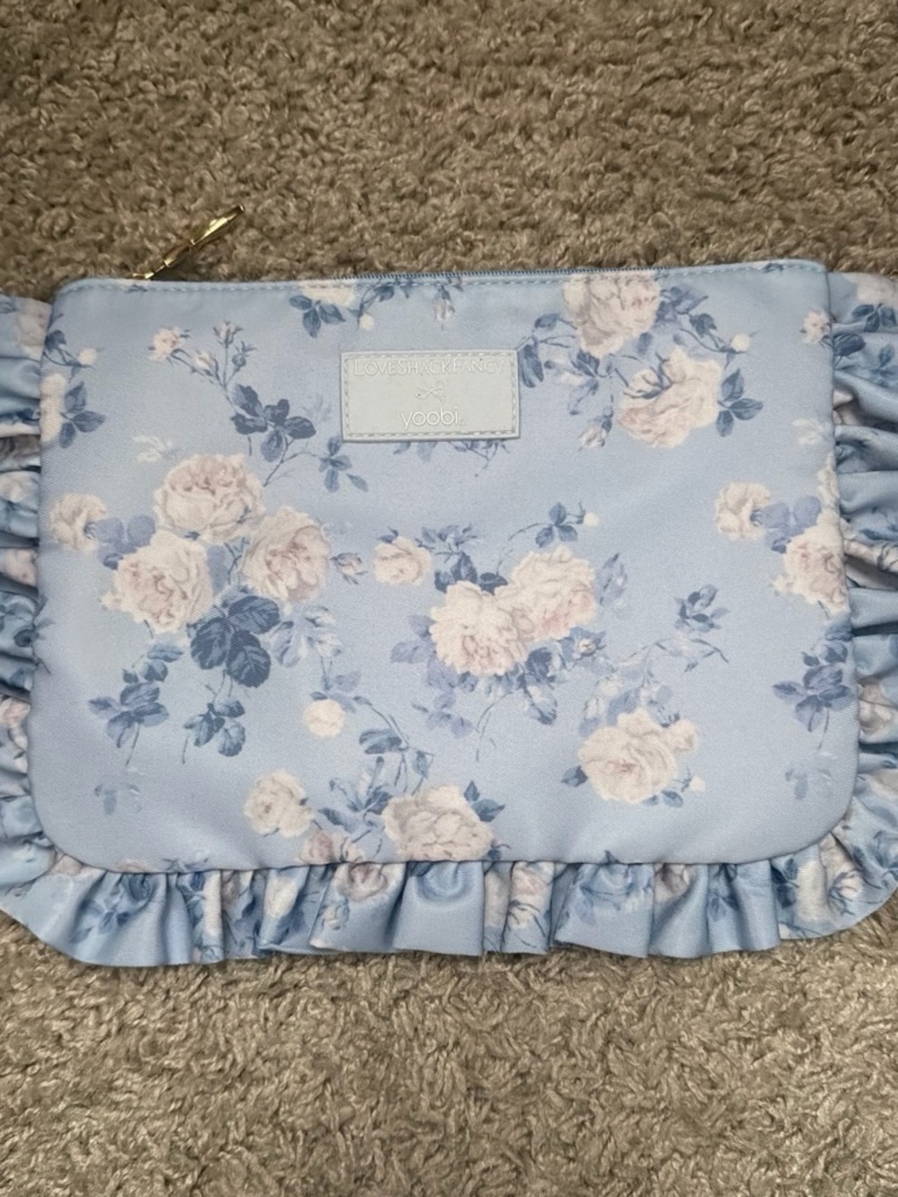 LOVESHACKFANCY X TARGET Light Blue Floral Ruffle Cosmetic Pouch